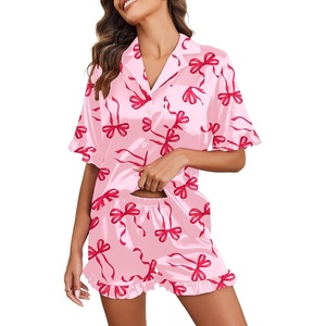 image:imageEkouaer Satin Pajama Set for Women 2 Piece Pj Sets Short Sleeve SleepwearBow