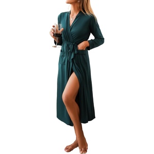image:imageEkouaer Women Kimono Robes Full Length Knit Bathrobe Lightweight SleepwearDeep Green