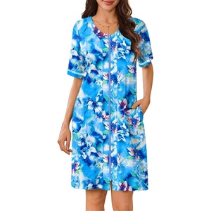 image:imageEkouaer Women Zipper Robe Short Sleeves Housecoat Bathrobes Zip Up RobeAqua Multi