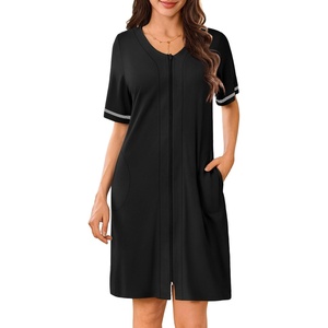 image:imageEkouaer Women Zipper Robe Short Sleeves Housecoat Bathrobes Zip Up RobeBlack