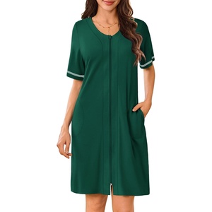 image:imageEkouaer Women Zipper Robe Short Sleeves Housecoat Bathrobes Zip Up RobeLake Green