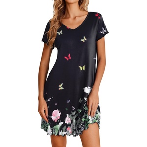 image:imageEkouaer Womens Nightgown Short Sleeve Night Gowns Soft Ruffled Sleep ShirtButterfly Flower