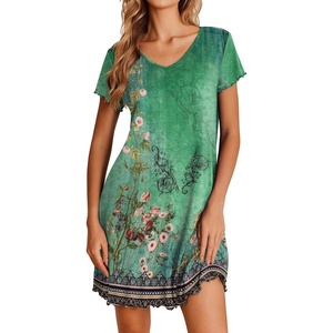 image:imageEkouaer Womens Nightgown Short Sleeve Night Gowns Soft Ruffled Sleep ShirtGreen Flower