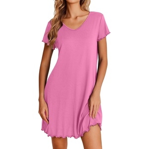 image:imageEkouaer Womens Nightgown Short Sleeve Night Gowns Soft Ruffled Sleep ShirtPeach Pink