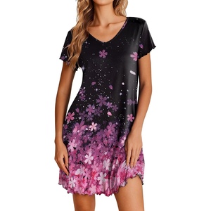image:imageEkouaer Womens Nightgown Short Sleeve Night Gowns Soft Ruffled Sleep ShirtPink Flower