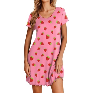 image:imageEkouaer Womens Nightgown Short Sleeve Night Gowns Soft Ruffled Sleep ShirtPink Strawberry