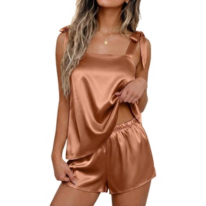 image:imageEkouaer Womens Silk Pajama Set Bow Tie Knot Tank Top Satin Pjs Sets SXXLBrown