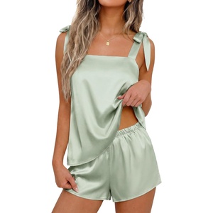 image:imageEkouaer Womens Silk Pajama Set Bow Tie Knot Tank Top Satin Pjs Sets SXXLLight Green