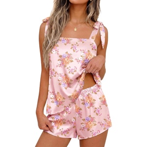 image:imageEkouaer Womens Silk Pajama Set Bow Tie Knot Tank Top Satin Pjs Sets SXXLVintage Floral Blush Pink
