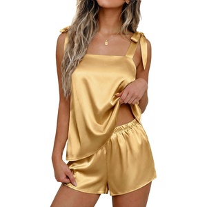 image:imageEkouaer Womens Silk Pajama Set Bow Tie Knot Tank Top Satin Pjs Sets SXXLYellow