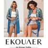 image:imageEkouaer Zipper Robes for Women 34 Sleeve Housecoats with PocketsDeep Blue Floral