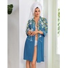 image:imageEkouaer Zipper Robes for Women 34 Sleeve Housecoats with PocketsDeep Blue Floral