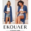 image:imageEkouaer Zipper Robes for Women 34 Sleeve Housecoats with PocketsNavy
