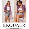 image:imageEkouaer Zipper Robes for Women 34 Sleeve Housecoats with PocketsPurple Leaves
