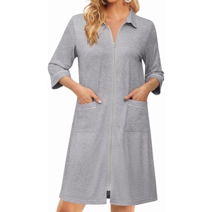 image:imageEkouaer Zipper Robes for Women 34 Sleeve Housecoats with PocketsLight Grey