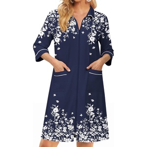 image:imageEkouaer Zipper Robes for Women 34 Sleeve Housecoats with PocketsNavy Blue Flower