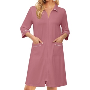 image:imageEkouaer Zipper Robes for Women 34 Sleeve Housecoats with PocketsPurplish Grey