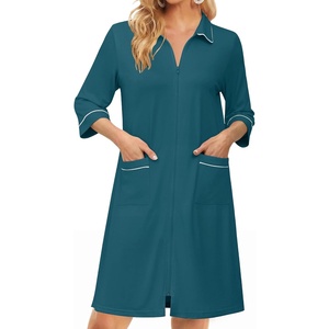 image:imageEkouaer Zipper Robes for Women 34 Sleeve Housecoats with PocketsTurquoise