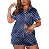 image:imageEkouaer Womens Silk Satin Pajamas Set Short Sleeve Sleepwear S5X Plus SizeBlue and White Polka Dots