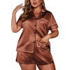 image:imageEkouaer Womens Silk Satin Pajamas Set Short Sleeve Sleepwear S5X Plus SizeBrown