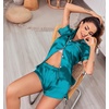 image:imageEkouaer Womens Silk Satin Pajamas Set Short Sleeve Sleepwear S5X Plus SizeDark Peacock Blue