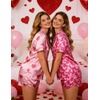 image:imageEkouaer Womens Silk Satin Pajamas Set Short Sleeve Sleepwear S5X Plus SizeValentines Pink Love