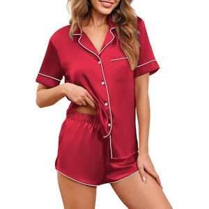 image:imageEkouaer Womens Silk Satin Pajamas Set Short Sleeve Sleepwear S5X Plus SizeRed