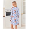 image:imageEkouaer 2 Pack Long Sleeve Nightgown for Women Crew Neck Pleated SleepshirtBlack FlowerBlue Flower