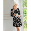 image:imageEkouaer 2 Pack Long Sleeve Nightgown for Women Crew Neck Pleated SleepshirtBlack FlowerBlue Flower