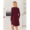 image:imageEkouaer 2 Pack Long Sleeve Nightgown for Women Crew Neck Pleated SleepshirtBlackWine Red