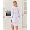 image:imageEkouaer 2 Pack Long Sleeve Nightgown for Women Crew Neck Pleated SleepshirtPurple FlowerWhite Floral