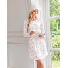 image:imageEkouaer 2 Pack Long Sleeve Nightgown for Women Crew Neck Pleated SleepshirtPurple FlowerWhite Floral