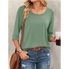 image:imageEkouaer 34 Sleeve Womens Tops Scoop Neck T Shirts 2026 Casual Basic TeesLight Green