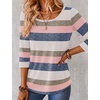 image:imageEkouaer 34 Sleeve Womens Tops Scoop Neck T Shirts 2026 Casual Basic TeesStriped Pink Blue