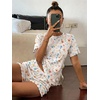 image:imageEkouaer Cute Pajama Sets for Women Summer Short Sleeve Lounge Sets SXXLColorful Flowers