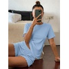 image:imageEkouaer Cute Pajama Sets for Women Summer Short Sleeve Lounge Sets SXXLLight Blue