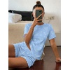 image:imageEkouaer Cute Pajama Sets for Women Summer Short Sleeve Lounge Sets SXXLOcean Blue