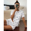 image:imageEkouaer Cute Pajama Sets for Women Summer Short Sleeve Lounge Sets SXXLOcean White