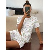 image:imageEkouaer Cute Pajama Sets for Women Summer Short Sleeve Lounge Sets SXXLWhite Flowers