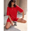 image:imageEkouaer Lounge Sets 2 Piece Summer Outfits 2026 Oversized Biker Short SetsRed