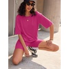 image:imageEkouaer Lounge Sets 2 Piece Summer Outfits 2026 Oversized Biker Short SetsRose Red