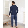 image:imageEkouaer Mens Long Sleeve TShirt Pajama Set Soft 2 Piece Lounge SetBlue Plaid