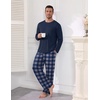 image:imageEkouaer Mens Long Sleeve TShirt Pajama Set Soft 2 Piece Lounge SetBlue Plaid