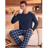 image:imageEkouaer Mens Long Sleeve TShirt Pajama Set Soft 2 Piece Lounge SetBlue Plaid