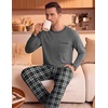 image:imageEkouaer Mens Long Sleeve TShirt Pajama Set Soft 2 Piece Lounge SetGrey Plaid