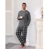 image:imageEkouaer Mens Long Sleeve TShirt Pajama Set Soft 2 Piece Lounge SetGrey Plaid