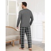 image:imageEkouaer Mens Long Sleeve TShirt Pajama Set Soft 2 Piece Lounge SetGrey Plaid