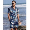 image:imageEkouaer Mens Pajama Sets Button Down Summer Pjs Hawaiian Lounge Set XSXXLHawaiian Flower Blue Leaves
