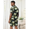 image:imageEkouaer Mens Pajama Sets Button Down Summer Pjs Hawaiian Lounge Set XSXXLHawaiian Flower Green  Blue Leaves