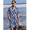 image:imageEkouaer Mens Pajama Sets Button Down Summer Pjs Hawaiian Lounge Set XSXXLNavy Blue Hawaiian Leaves